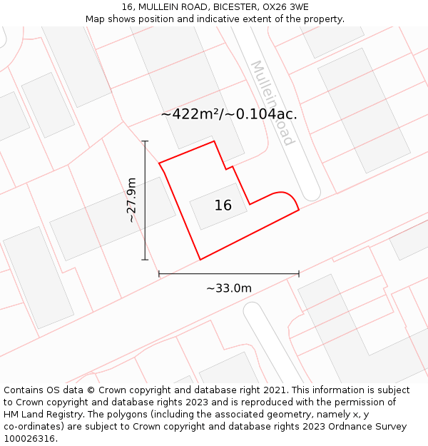 16, MULLEIN ROAD, BICESTER, OX26 3WE: Plot and title map