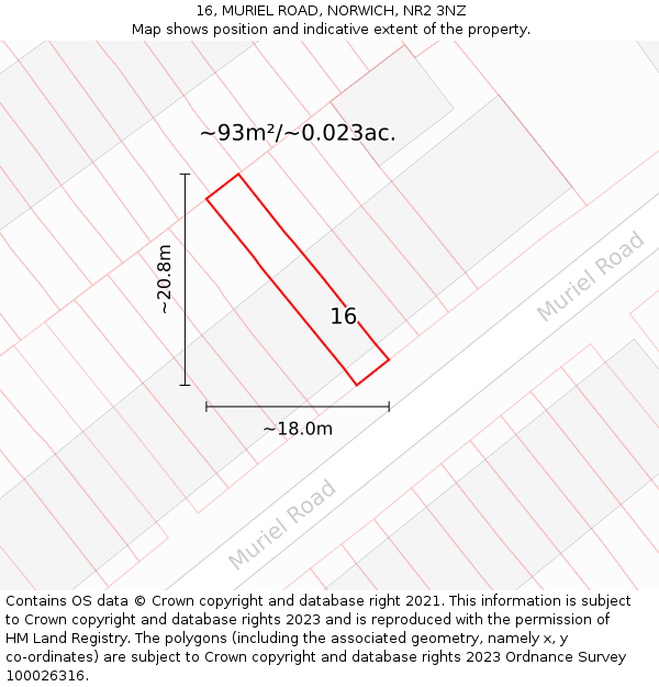 16, MURIEL ROAD, NORWICH, NR2 3NZ: Plot and title map
