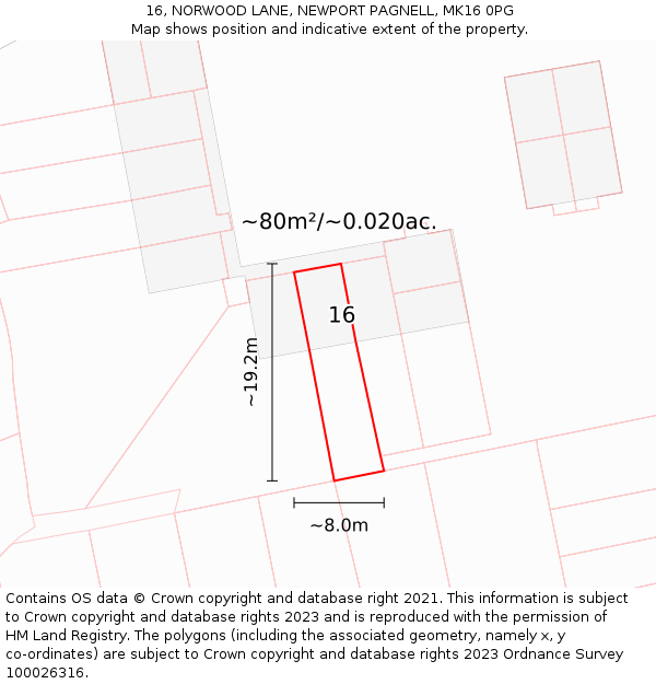 16, NORWOOD LANE, NEWPORT PAGNELL, MK16 0PG: Plot and title map