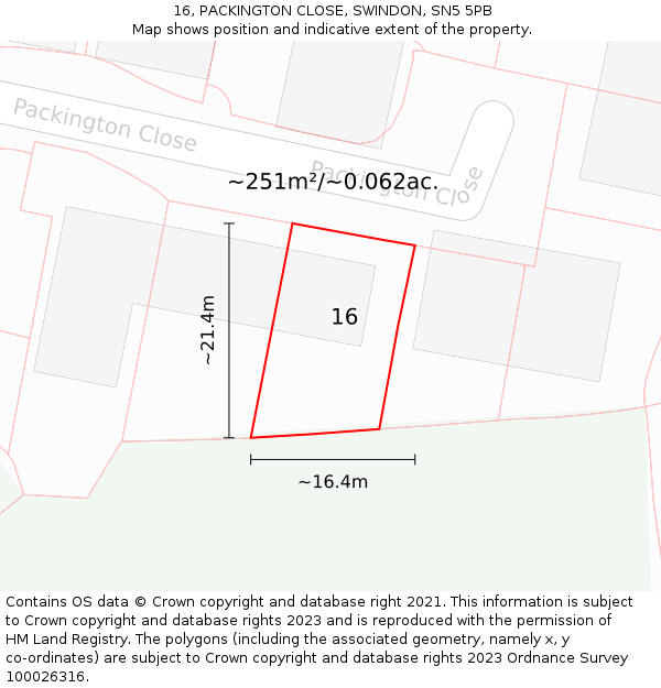 16, PACKINGTON CLOSE, SWINDON, SN5 5PB: Plot and title map