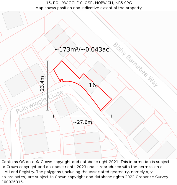 16, POLLYWIGGLE CLOSE, NORWICH, NR5 9PG: Plot and title map