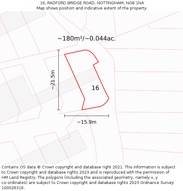 16, RADFORD BRIDGE ROAD, NOTTINGHAM, NG8 1NA: Plot and title map