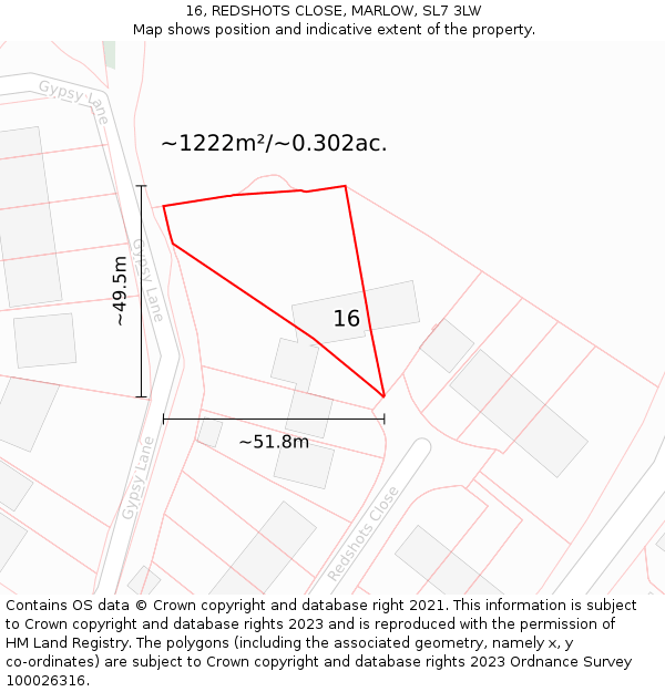 16, REDSHOTS CLOSE, MARLOW, SL7 3LW: Plot and title map