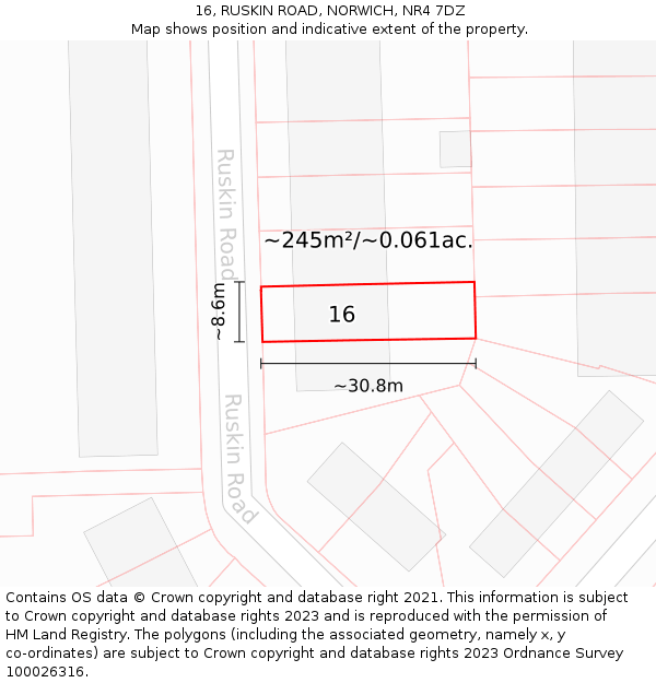 16, RUSKIN ROAD, NORWICH, NR4 7DZ: Plot and title map