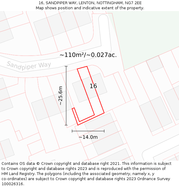 16, SANDPIPER WAY, LENTON, NOTTINGHAM, NG7 2EE: Plot and title map