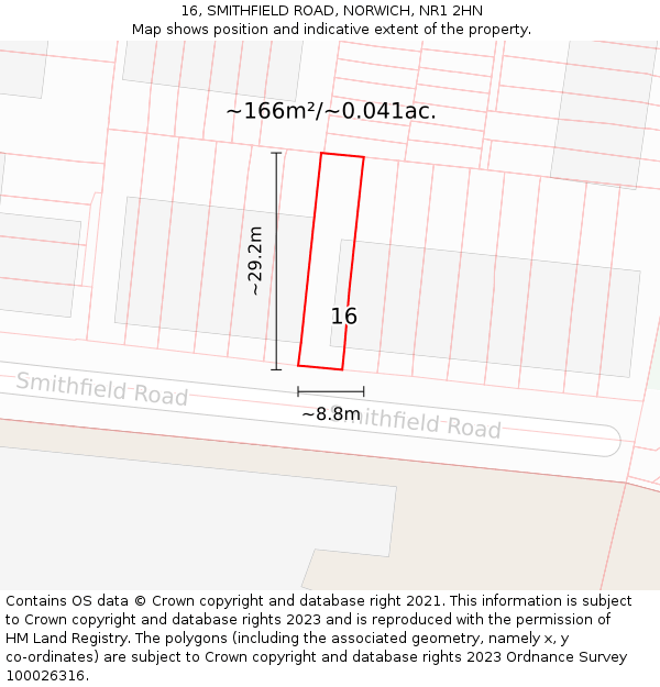 16, SMITHFIELD ROAD, NORWICH, NR1 2HN: Plot and title map