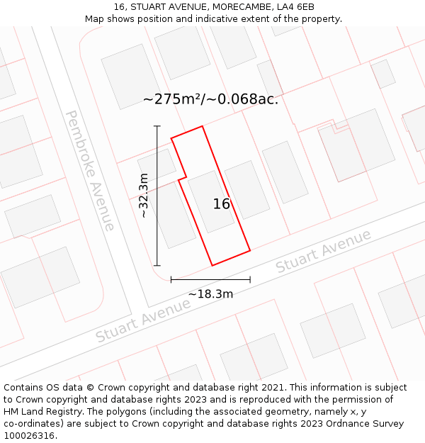 16, STUART AVENUE, MORECAMBE, LA4 6EB: Plot and title map