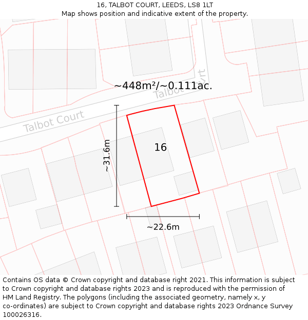 16, TALBOT COURT, LEEDS, LS8 1LT: Plot and title map