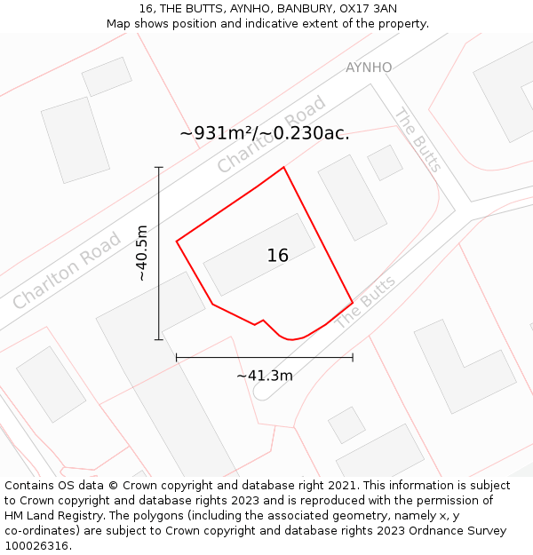 16, THE BUTTS, AYNHO, BANBURY, OX17 3AN: Plot and title map