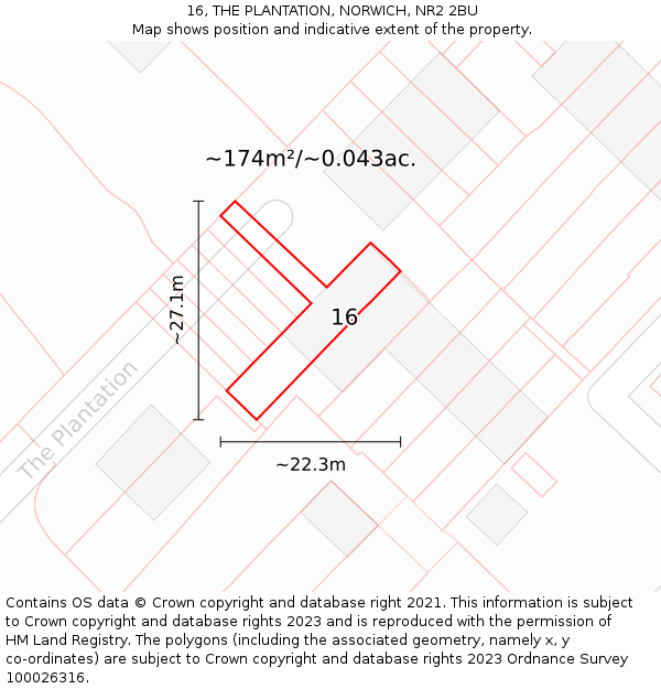 16, THE PLANTATION, NORWICH, NR2 2BU: Plot and title map