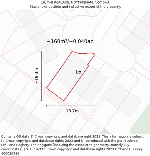 16, THE POPLARS, NOTTINGHAM, NG7 5HA: Plot and title map