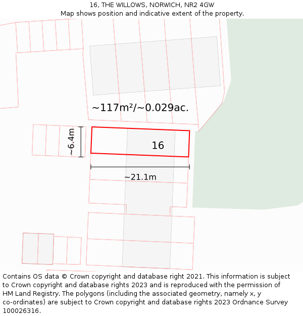 16, THE WILLOWS, NORWICH, NR2 4GW: Plot and title map