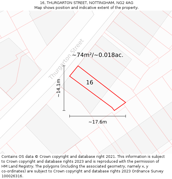 16, THURGARTON STREET, NOTTINGHAM, NG2 4AG: Plot and title map
