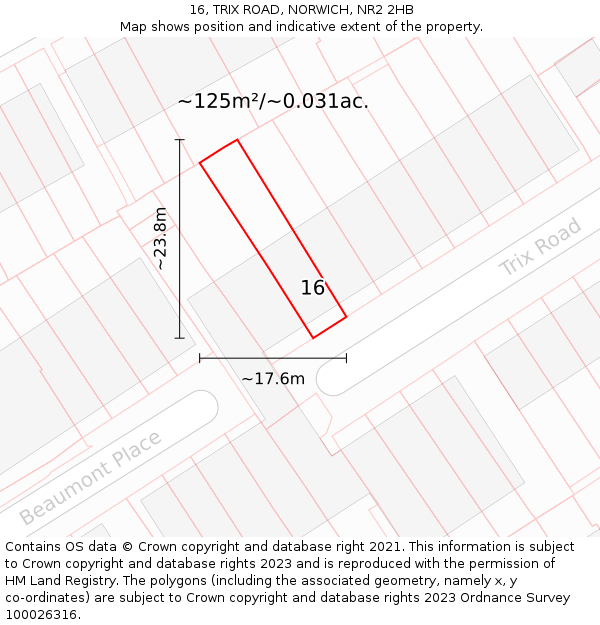 16, TRIX ROAD, NORWICH, NR2 2HB: Plot and title map