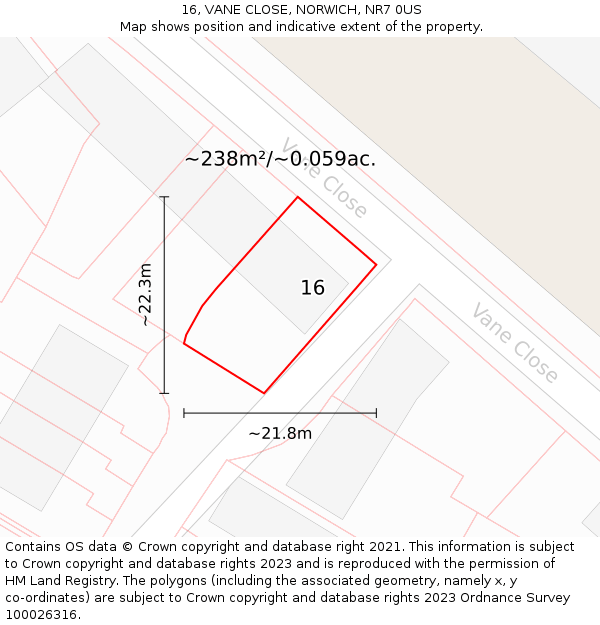 16, VANE CLOSE, NORWICH, NR7 0US: Plot and title map