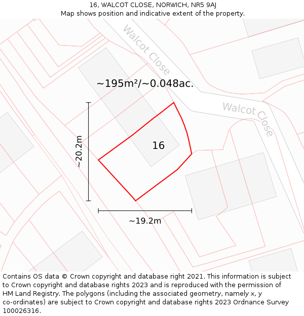 16, WALCOT CLOSE, NORWICH, NR5 9AJ: Plot and title map
