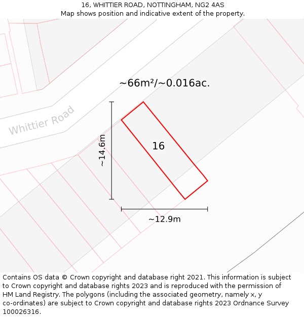 16, WHITTIER ROAD, NOTTINGHAM, NG2 4AS: Plot and title map