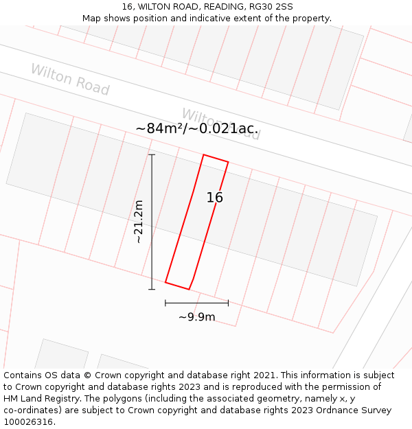 16, WILTON ROAD, READING, RG30 2SS: Plot and title map