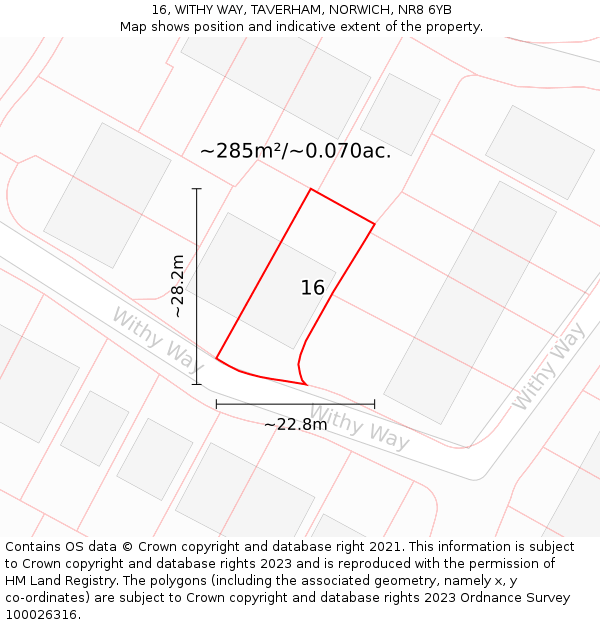 16, WITHY WAY, TAVERHAM, NORWICH, NR8 6YB: Plot and title map