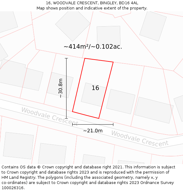 16, WOODVALE CRESCENT, BINGLEY, BD16 4AL: Plot and title map