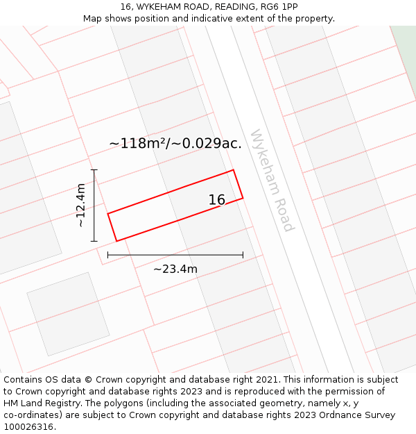 16, WYKEHAM ROAD, READING, RG6 1PP: Plot and title map