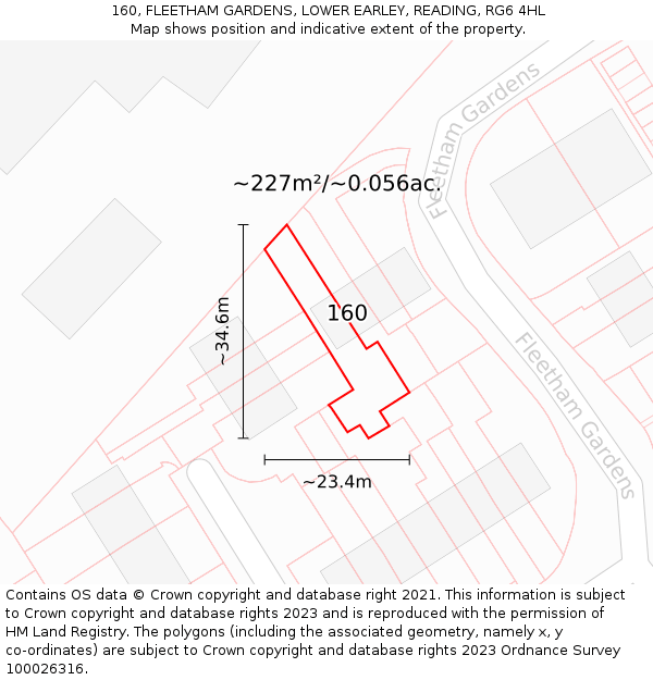 160, FLEETHAM GARDENS, LOWER EARLEY, READING, RG6 4HL: Plot and title map