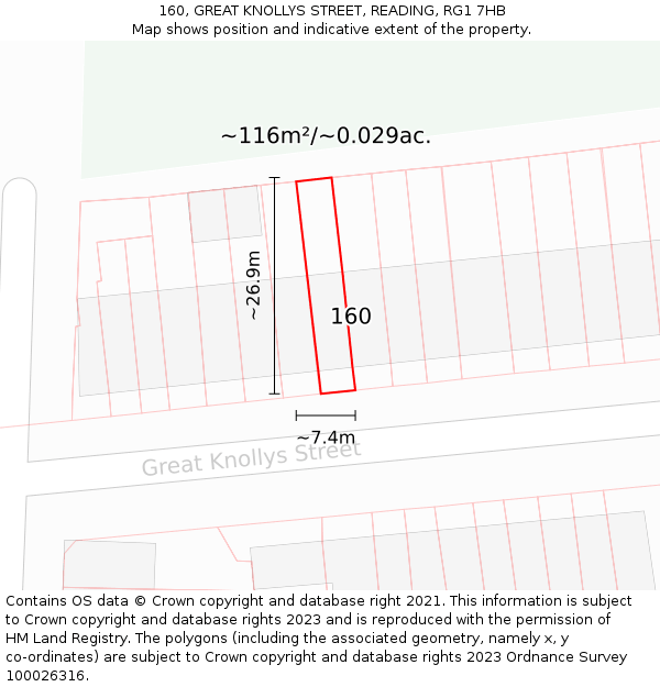 160, GREAT KNOLLYS STREET, READING, RG1 7HB: Plot and title map