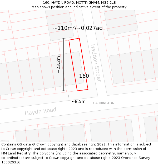 160, HAYDN ROAD, NOTTINGHAM, NG5 2LB: Plot and title map