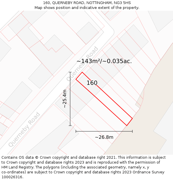 160, QUERNEBY ROAD, NOTTINGHAM, NG3 5HS: Plot and title map