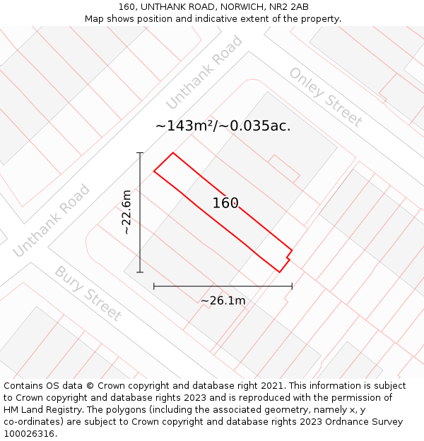160, UNTHANK ROAD, NORWICH, NR2 2AB: Plot and title map