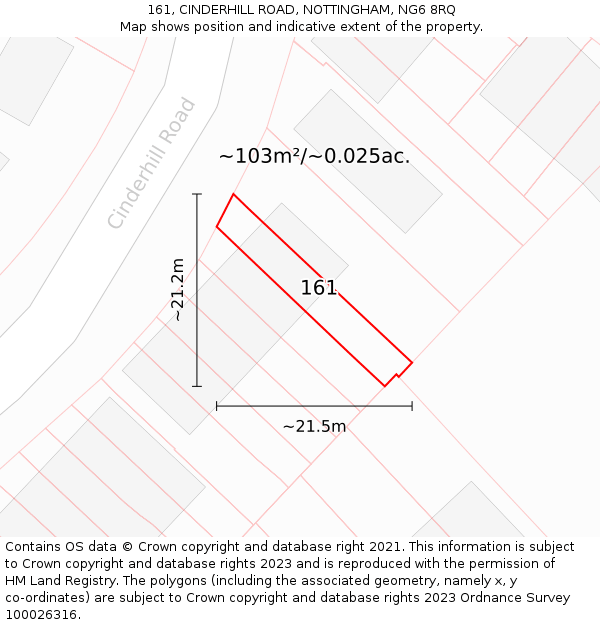 161, CINDERHILL ROAD, NOTTINGHAM, NG6 8RQ: Plot and title map