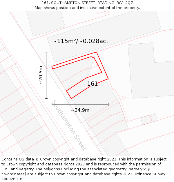161, SOUTHAMPTON STREET, READING, RG1 2QZ: Plot and title map