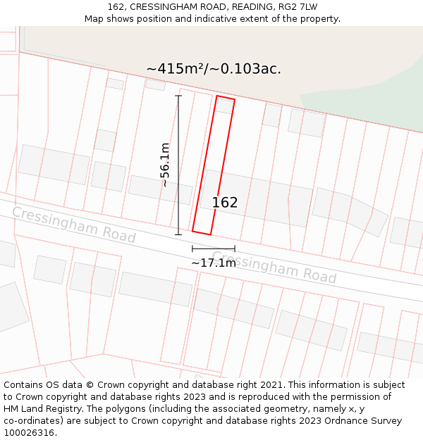 162, CRESSINGHAM ROAD, READING, RG2 7LW: Plot and title map