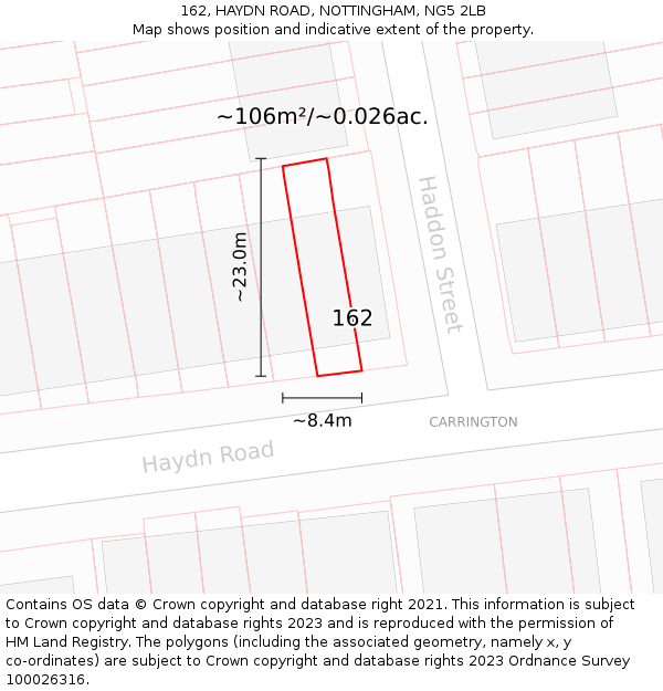 162, HAYDN ROAD, NOTTINGHAM, NG5 2LB: Plot and title map