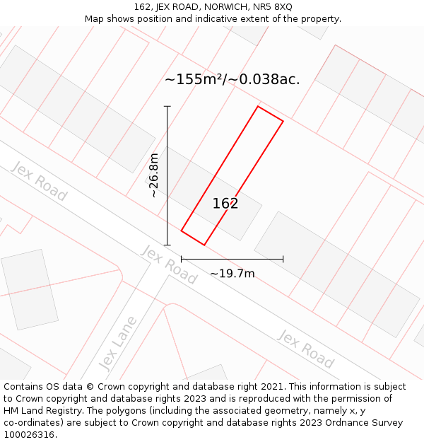 162, JEX ROAD, NORWICH, NR5 8XQ: Plot and title map