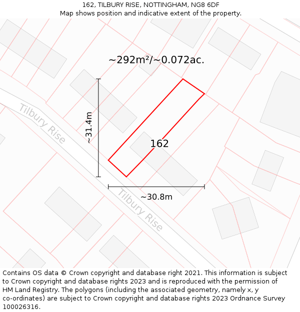 162, TILBURY RISE, NOTTINGHAM, NG8 6DF: Plot and title map