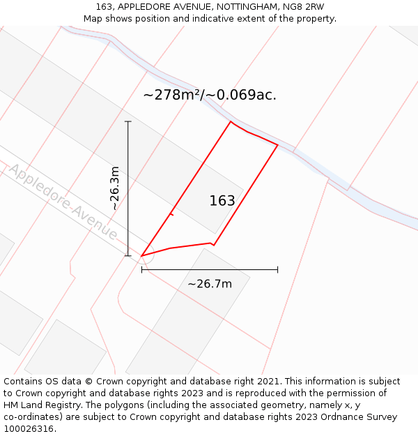 163, APPLEDORE AVENUE, NOTTINGHAM, NG8 2RW: Plot and title map