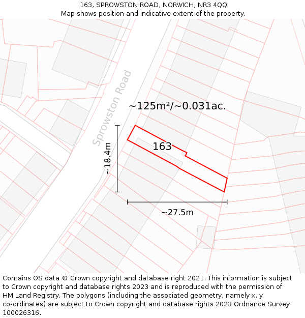 163, SPROWSTON ROAD, NORWICH, NR3 4QQ: Plot and title map