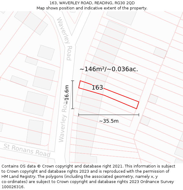 163, WAVERLEY ROAD, READING, RG30 2QD: Plot and title map