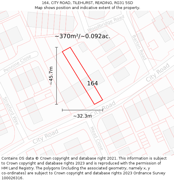 164, CITY ROAD, TILEHURST, READING, RG31 5SD: Plot and title map