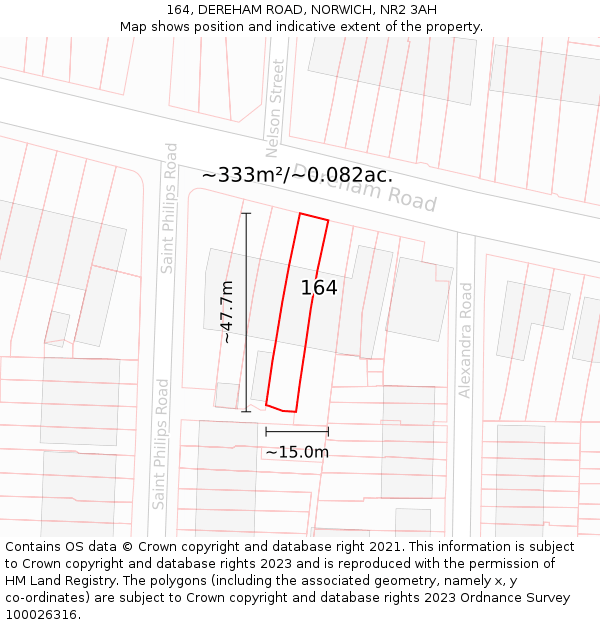 164, DEREHAM ROAD, NORWICH, NR2 3AH: Plot and title map