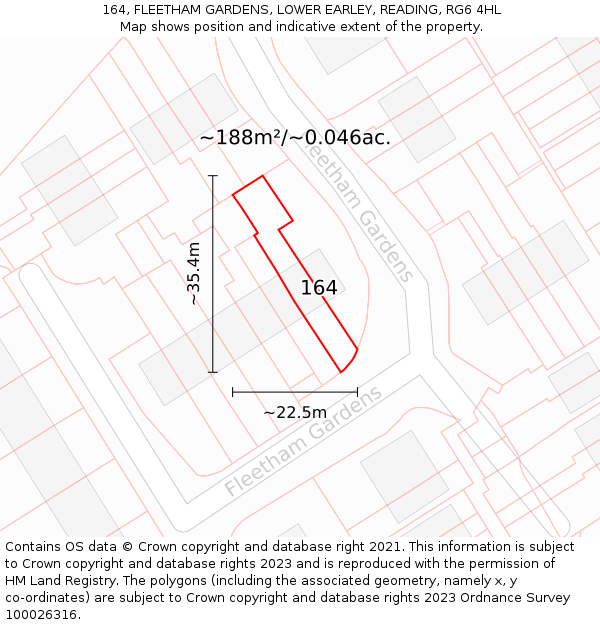 164, FLEETHAM GARDENS, LOWER EARLEY, READING, RG6 4HL: Plot and title map