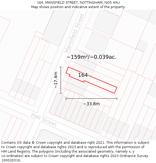 164, MANSFIELD STREET, NOTTINGHAM, NG5 4AU: Plot and title map