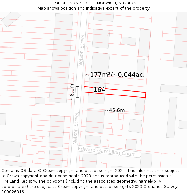 164, NELSON STREET, NORWICH, NR2 4DS: Plot and title map