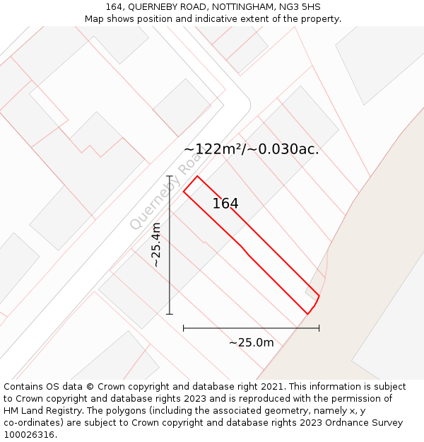 164, QUERNEBY ROAD, NOTTINGHAM, NG3 5HS: Plot and title map