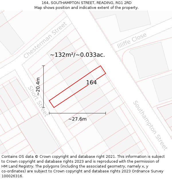 164, SOUTHAMPTON STREET, READING, RG1 2RD: Plot and title map