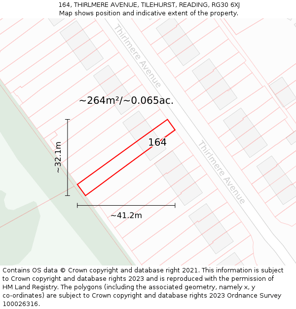 164, THIRLMERE AVENUE, TILEHURST, READING, RG30 6XJ: Plot and title map
