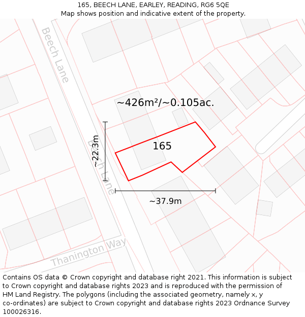 165, BEECH LANE, EARLEY, READING, RG6 5QE: Plot and title map