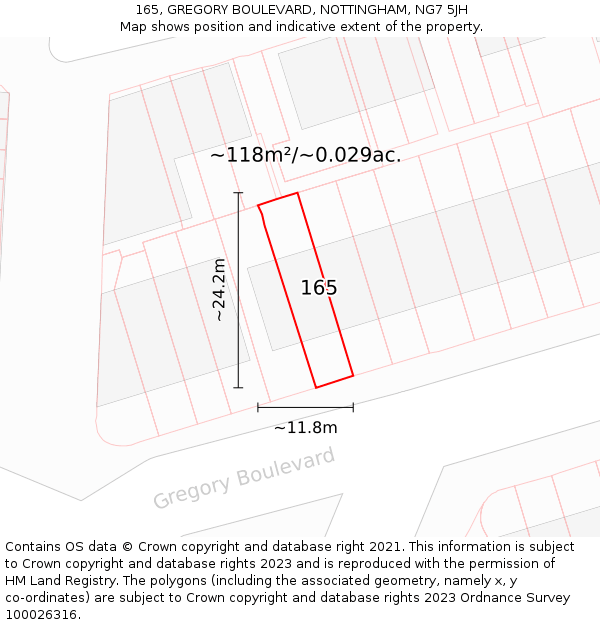 165, GREGORY BOULEVARD, NOTTINGHAM, NG7 5JH: Plot and title map