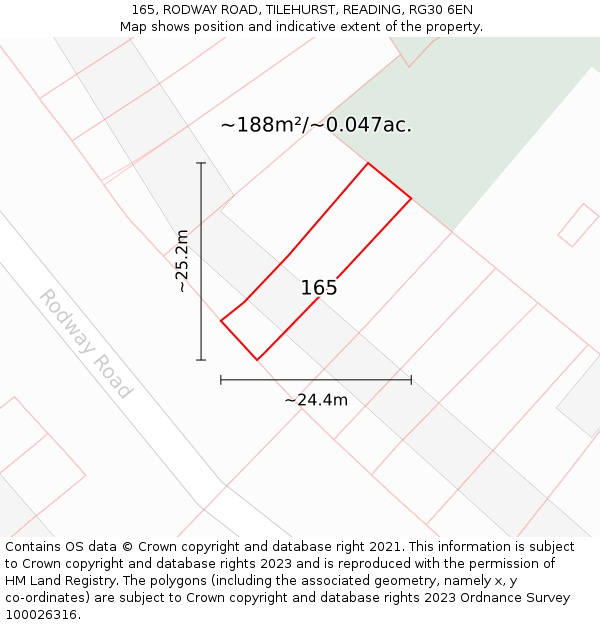 165, RODWAY ROAD, TILEHURST, READING, RG30 6EN: Plot and title map